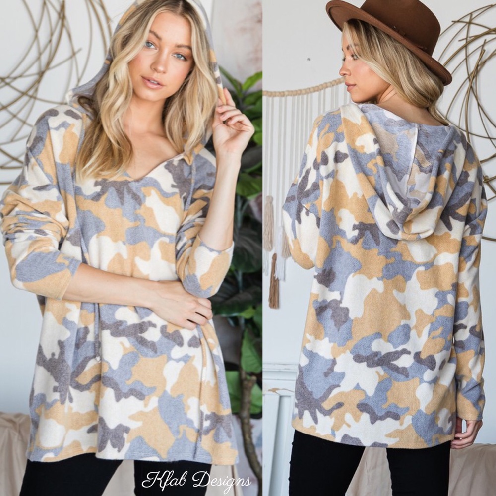 ❤️LAST! V Neck Soft Loose Fit Camo Hoodie! - Picture 2 of 9
